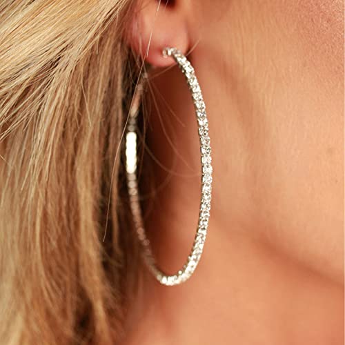 Sparkly Rhinestone Hoop Earrings with CZ and Silver