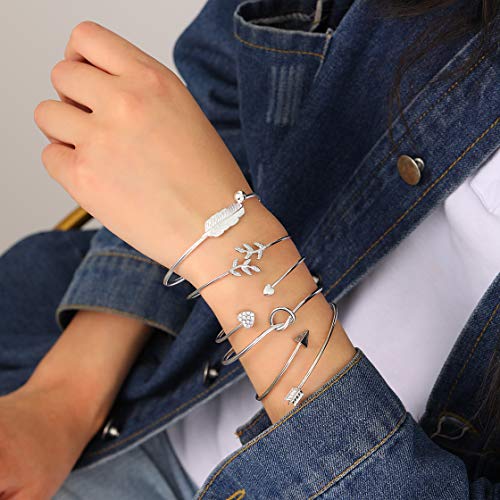 5pcs Silver Bracelet Set for Women and Girls