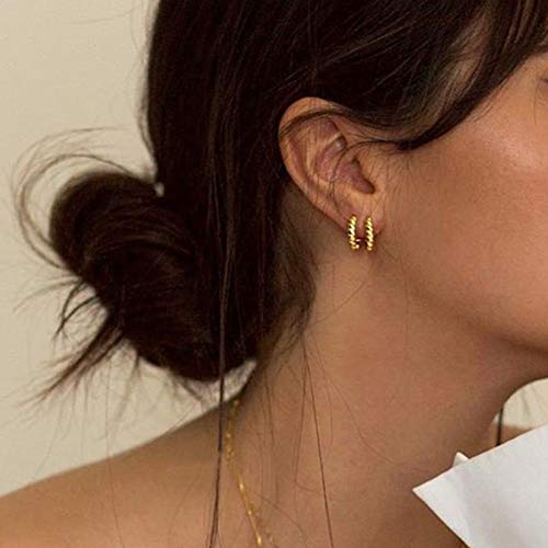 Set of 3 Small 14K Gold Huggie Hoop Earrings