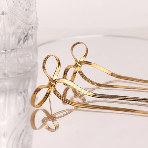 Elegant Gold Bow Dangle Tassel Earrings for Women
