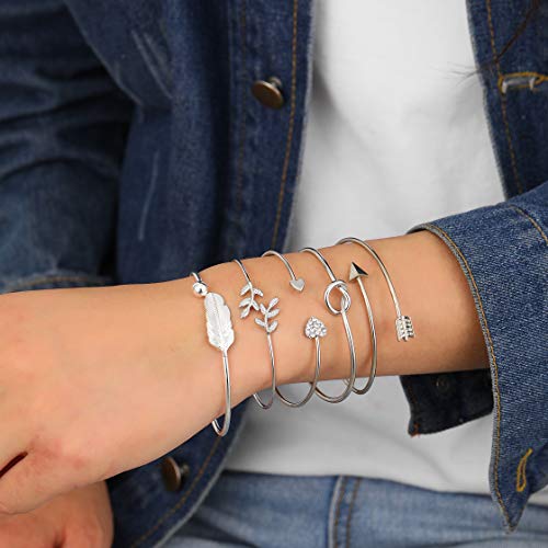 5pcs Silver Bracelet Set for Women and Girls