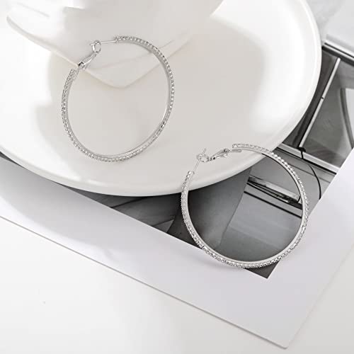 Sparkly Rhinestone Hoop Earrings with CZ and Silver