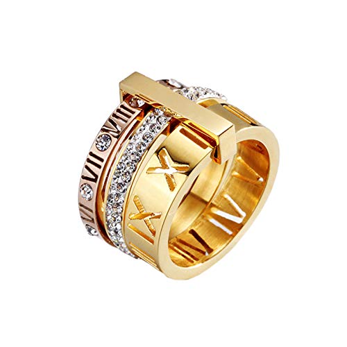Stainless Steel Roman Numerals Ring with Zirconia, Size 7.5