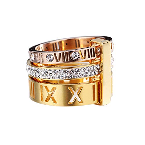 Stainless Steel Roman Numerals Ring with Zirconia, Size 7.5