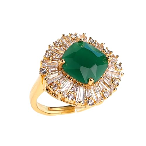 Emerald Green Rhinestone Statement Gold Adjustable Ring Women