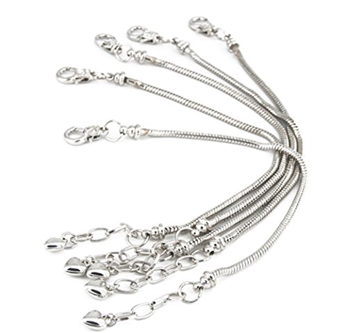 5pc Silver Plated Snake Chain Charm Bracelet Starter