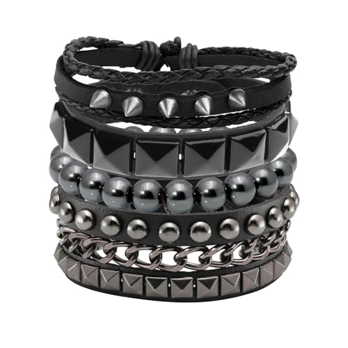Eigso 4 Pcs Studded Leather Cuff Bracelet Set