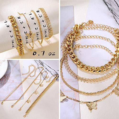 Boho Gold Chain Bracelets Set for Women Girls