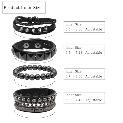 Eigso 4 Pcs Studded Leather Cuff Bracelet Set
