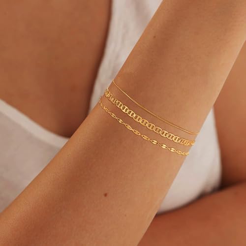 Dainty Gold Bracelet Set - Trendy Mariner Chain Style