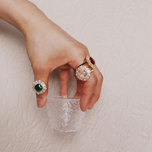 Emerald Green Rhinestone Statement Gold Adjustable Ring Women