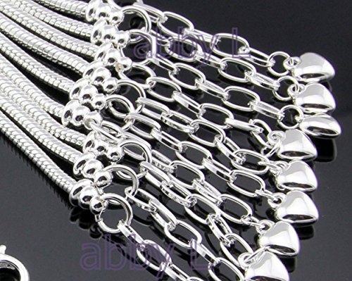 5pc Silver Plated Snake Chain Charm Bracelet Starter