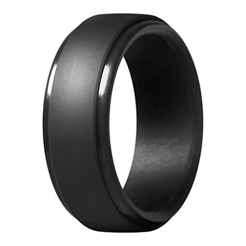 Silicone Men's Step Edge Black Rubber Wedding Band
