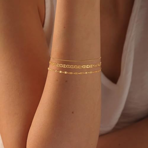 Dainty Gold Bracelet Set - Trendy Mariner Chain Style