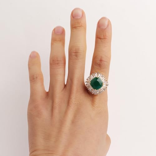 Emerald Green Rhinestone Statement Gold Adjustable Ring Women