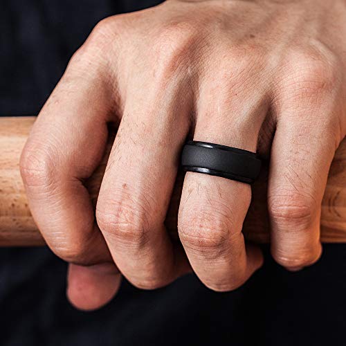 Silicone Men's Step Edge Black Rubber Wedding Band