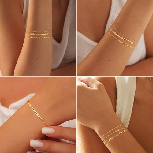 Dainty Gold Bracelet Set - Trendy Mariner Chain Style