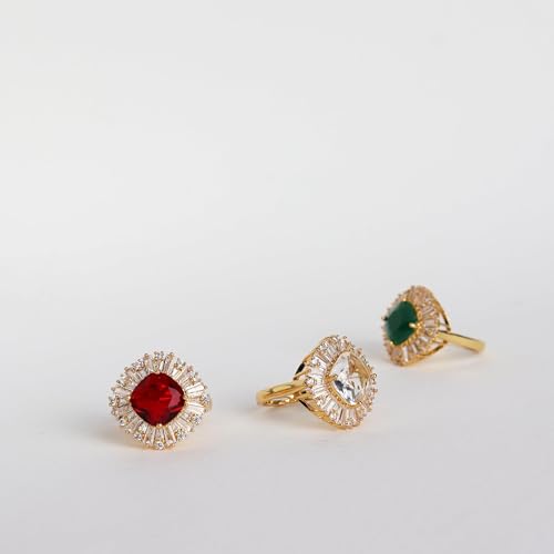 Emerald Green Rhinestone Statement Gold Adjustable Ring Women