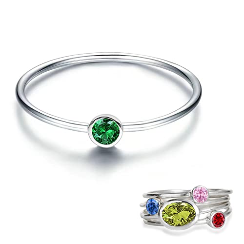 Mother Child Birthstone Stackable Rings Set - Mother's Day