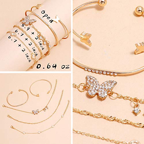 Boho Gold Chain Bracelets Set for Women Girls