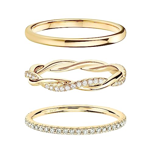 DEARMAY Cubic Zirconia Gold Rings Set - Size 8
