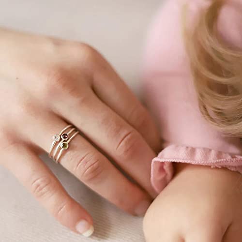 Mother Child Birthstone Stackable Rings Set - Mother's Day
