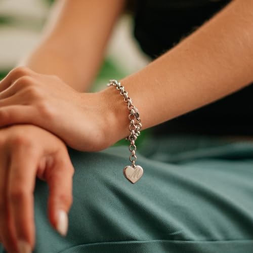 SANNYRA Heart Initials Bracelet | Stainless Steel Women's Jewelry