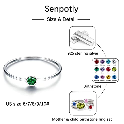 Mother Child Birthstone Stackable Rings Set - Mother's Day