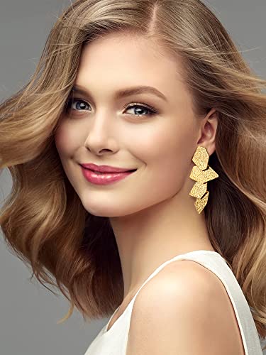 Gold Leaf Threader Dangle Earrings Statement Tassel Jewelry