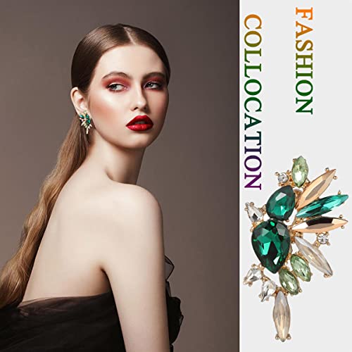 Green Gold Rhinestone Statement Earrings - Retro Vintage