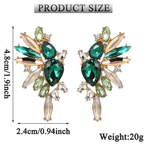 Green Gold Rhinestone Statement Earrings - Retro Vintage