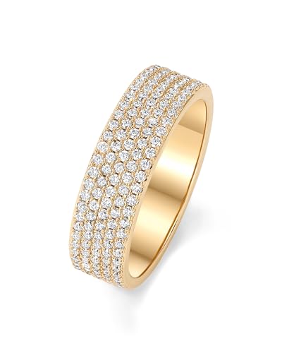 14K Gold Plated CZ Wide Eternity Rings, Size 6