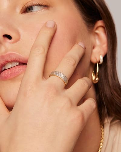 14K Gold Plated CZ Wide Eternity Rings, Size 6