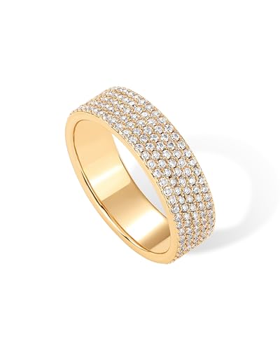 14K Gold Plated CZ Wide Eternity Rings, Size 6