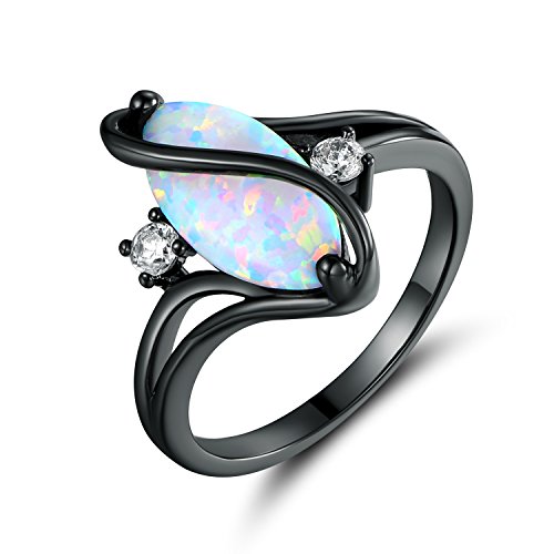 Black Rhodium Fire Opal Ring with CZ Accents