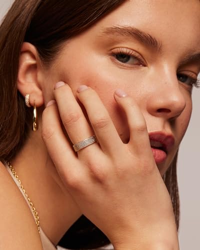 14K Gold Plated CZ Wide Eternity Rings, Size 6