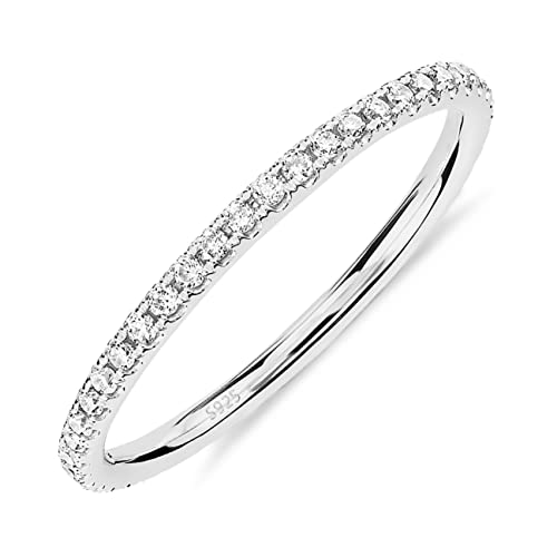 PAVOI Rhodium Plated Sterling Silver CZ Stacking Ring