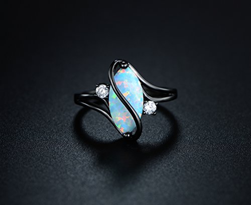 Black Rhodium Fire Opal Ring with CZ Accents