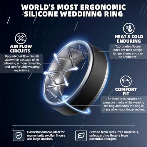 Breathable Silicone Wedding Rings Bands for Men - Multipack