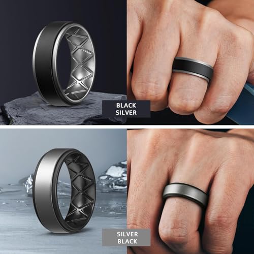 Breathable Silicone Wedding Rings Bands for Men - Multipack