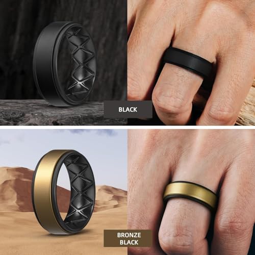 Breathable Silicone Wedding Rings Bands for Men - Multipack