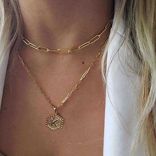 MMOOHAM Gold Hexagon Necklace - Layered Choker for Women