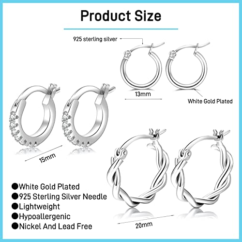 Sterling Silver Hoop Earrings Set for Women Men