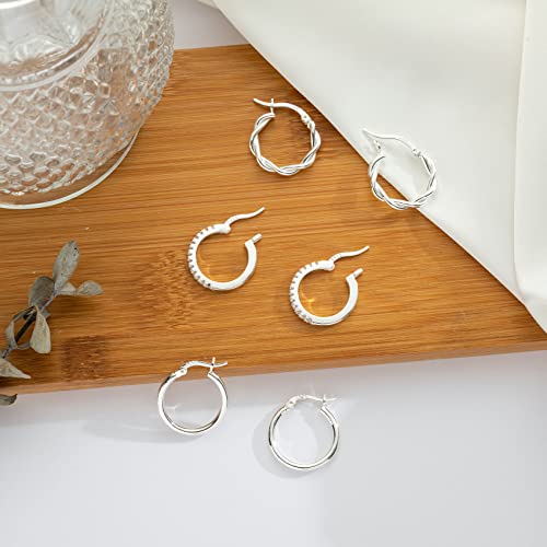 Sterling Silver Hoop Earrings Set for Women Men