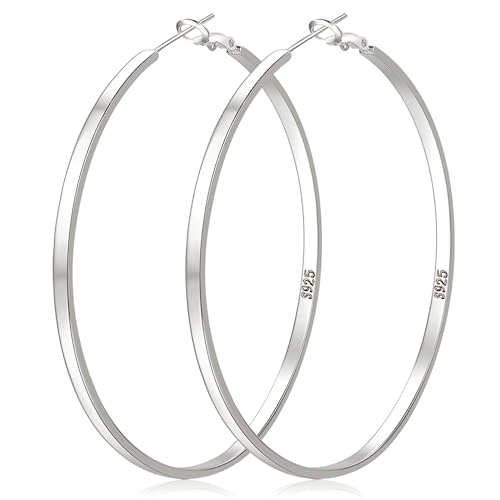 Silver Lightweight Hypoallergenic Large Hoop Earrings 70MM