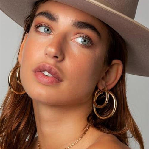 Chunky Pearl Statement Hoop Earrings Set for Women