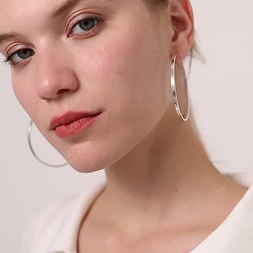 Silver Lightweight Hypoallergenic Large Hoop Earrings 70MM