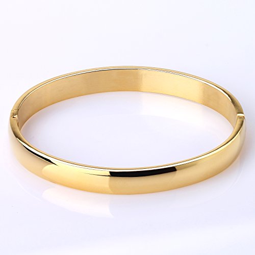 Gold Stainless Steel Oval Bangle Bracelet - MILAKOO Women's