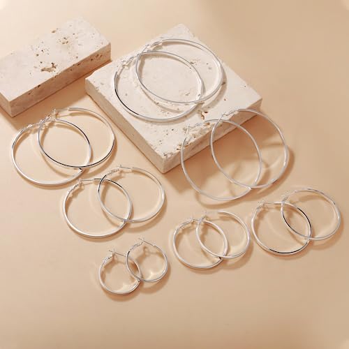Silver Lightweight Hypoallergenic Large Hoop Earrings 70MM