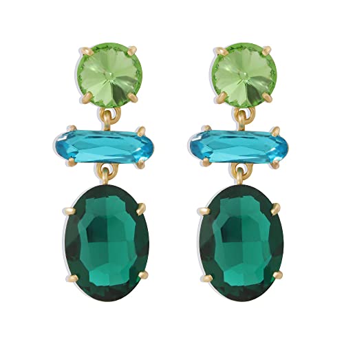 Colorful Rhinestone Drop Earrings Green Blue Cube Crystal